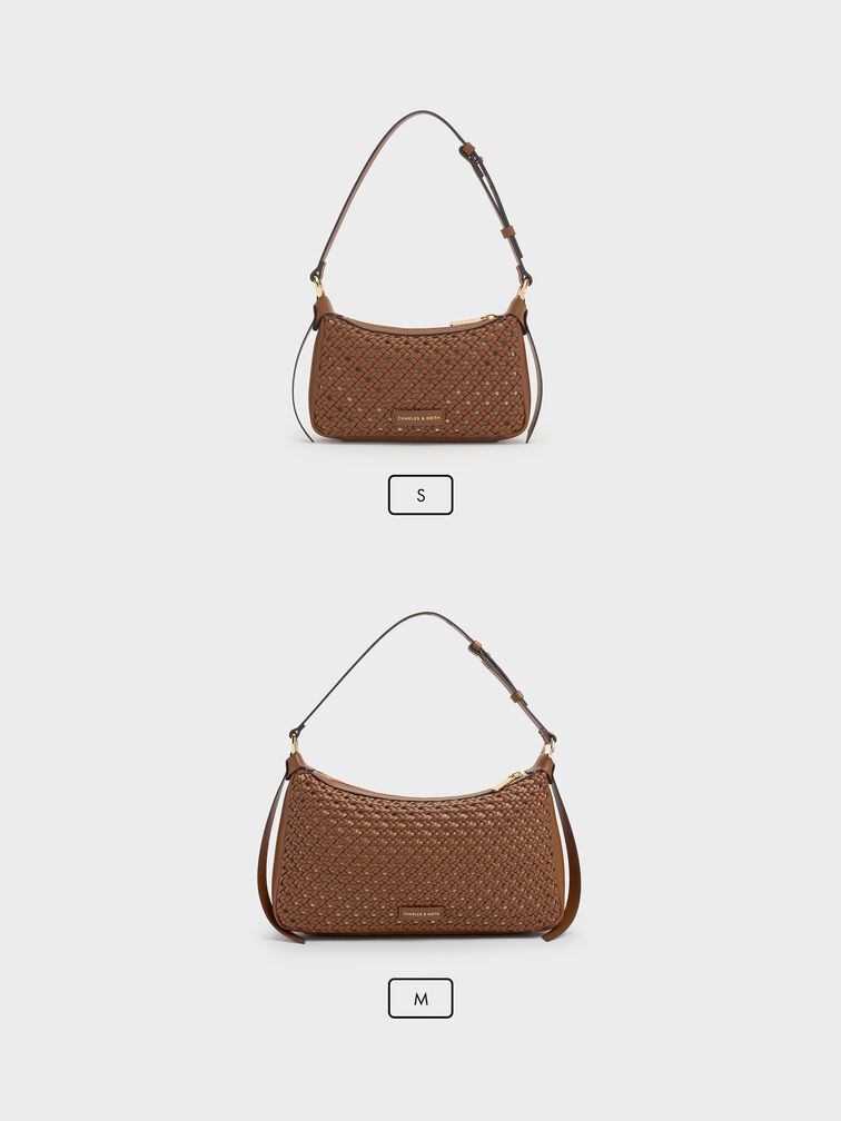 Calla Woven Shoulder Bag, Chocolate, hi-res