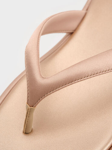Sandal Flatform Thong Satin, Nude, hi-res