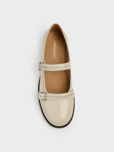 Double-Strap Brogue Mary Janes, Beige, hi-res