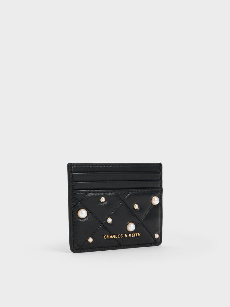 Card Holder Quilted Janie Pearl-Embellished, Black, hi-res
