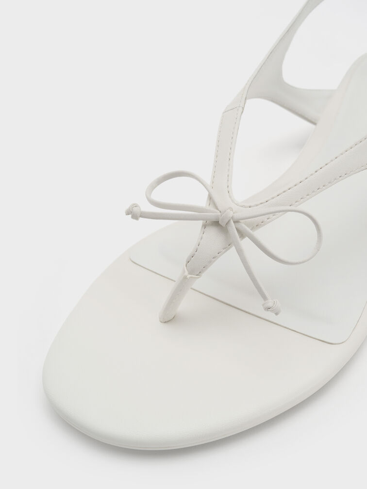 Sandal Thong Slingbacks Bow, White, hi-res