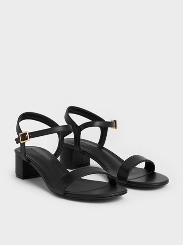 Sandal Ankle-Strap Block Heel, Black, hi-res