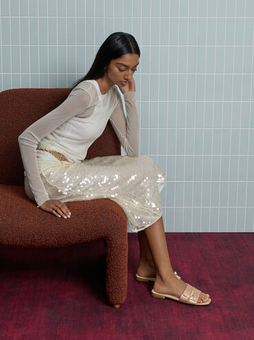 Teardrop-Crystal Buckled Slide Sandals, Gold, hi-res