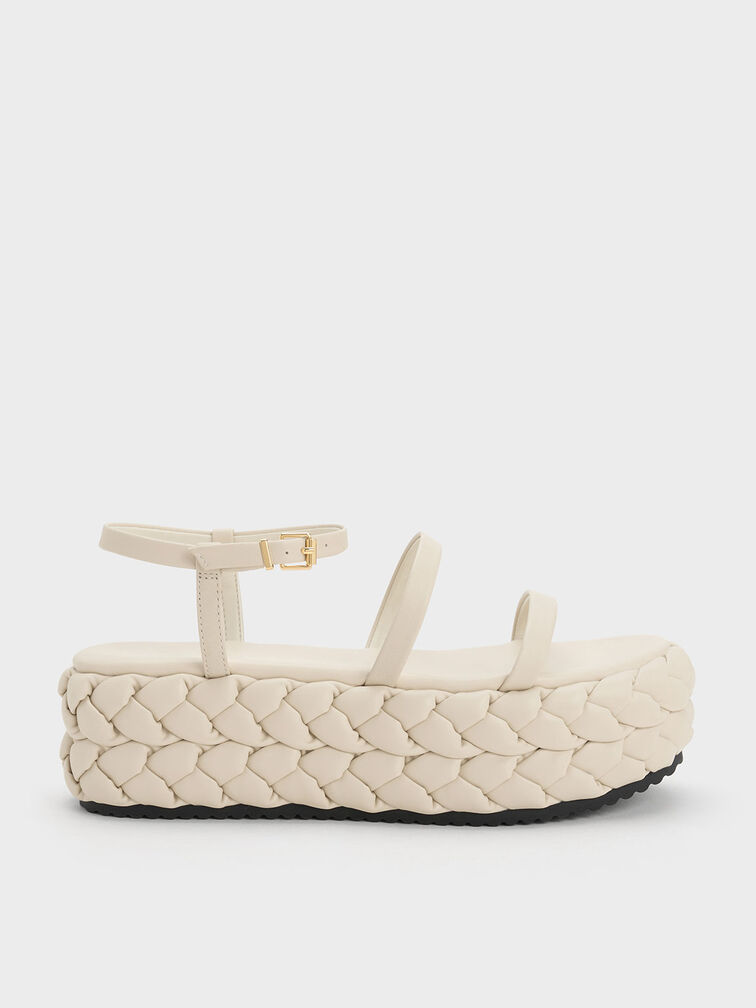 Sandal Flatforms Tali Leather Braided, Chalk, hi-res