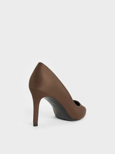 Sepatu Stiletto Pointed Emmy Faux Suede, Dark Brown Textured, hi-res