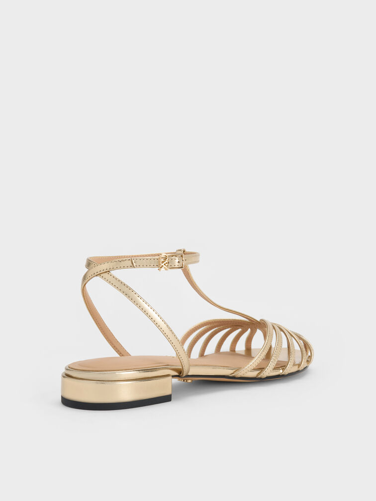 Sandal Caged Leather Metallic Jaylene, Gold, hi-res