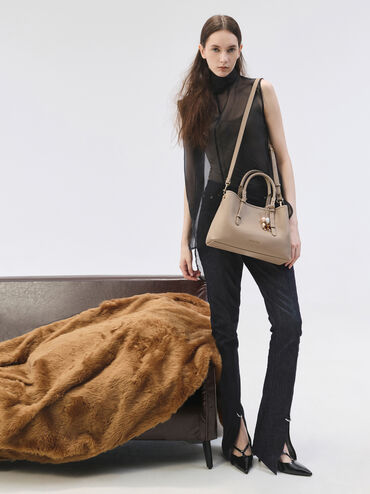 Tas Tote Bead-Charm Baral, Taupe, hi-res