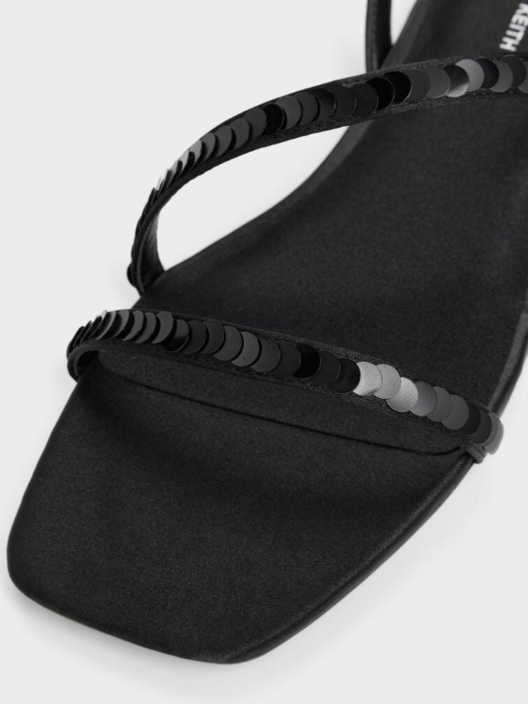 Sandal Strappy Sequinned Briella, Black Textured, hi-res