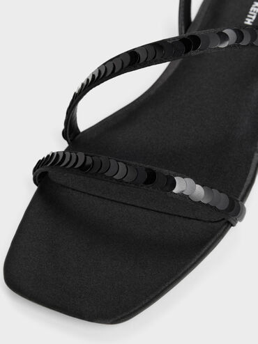 Sandal Strappy Sequinned Briella, Black Textured, hi-res