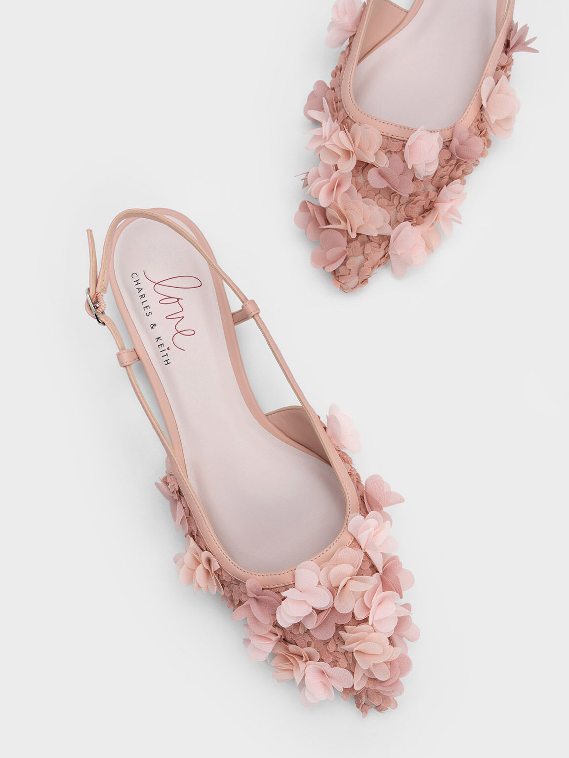 Sepatu Flats Slingback Floral Mesh, Blush, hi-res