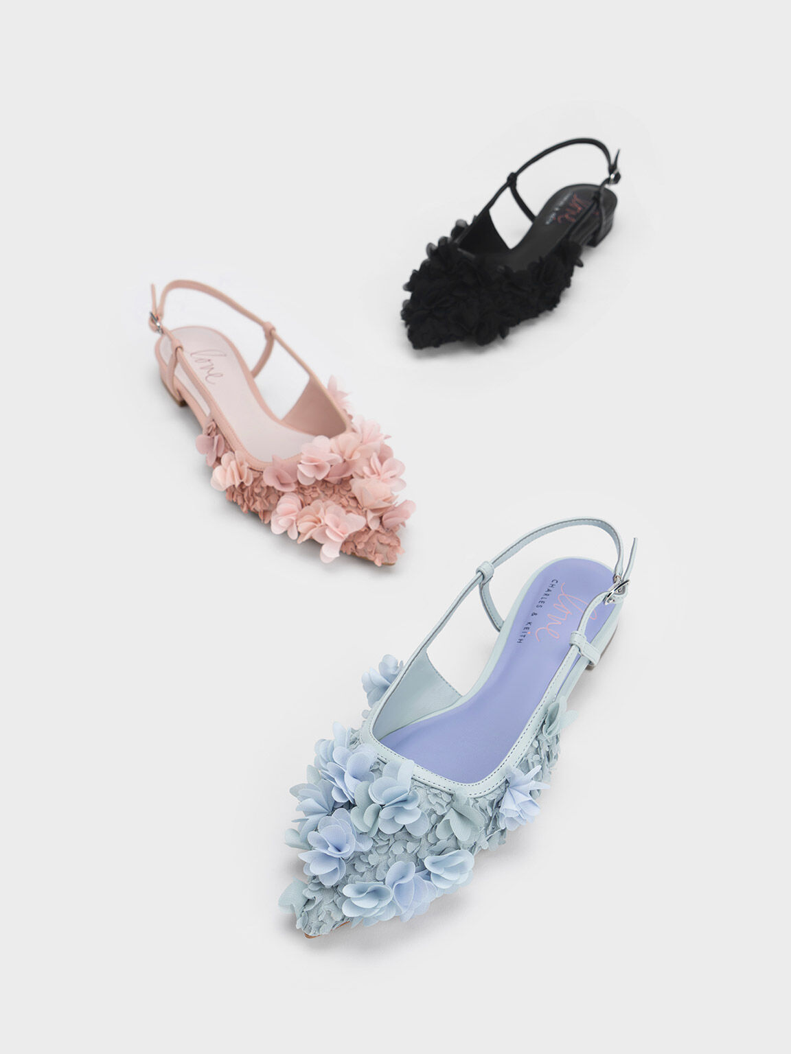 Sepatu Flats Slingback Floral Mesh, Blush, hi-res