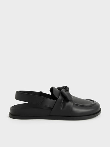 Sepatu Loafers Bow-Tie Slingback, Black, hi-res