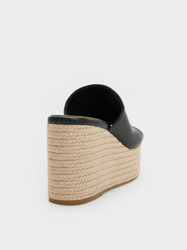 Sepatu Wedges Espadrille Metallic-Accent, Black, hi-res