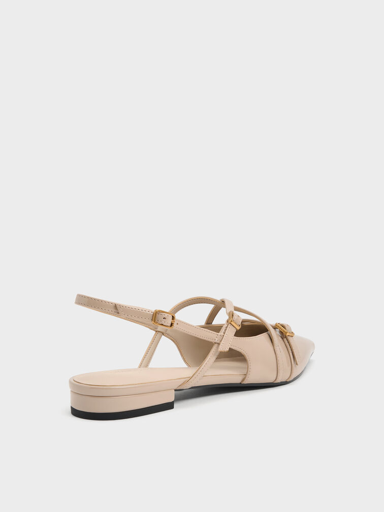 Maybelle Patent Strappy Slingback Flats, Nude, hi-res