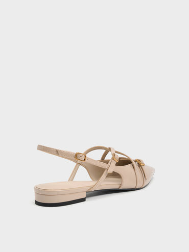 Sepatu Flats Slingback Strappy Patent Maybelle, Nude, hi-res