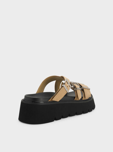 Laine Faux Suede Buckled Flatform Sandals, Sand, hi-res