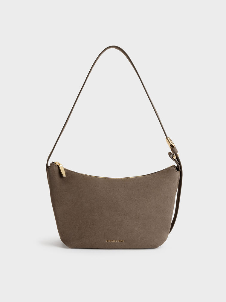 Tas Hobo Duo Chain Front Pocket Quilted, Stone Grey, hi-res
