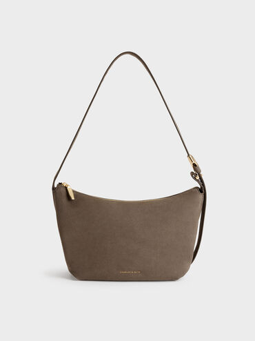 Tas Hobo Duo Chain Front Pocket Quilted, Stone Grey, hi-res