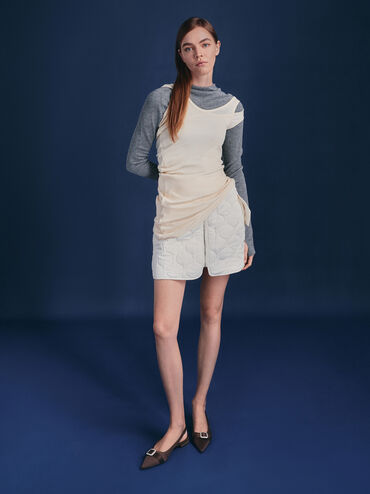 Satin Crystal-Buckle Pointed-Toe Slingback Flats, Dark Brown Textured, hi-res