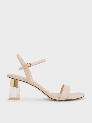 Oleana Clear Trapeze-Heel Sandals, Light Pink, hi-res