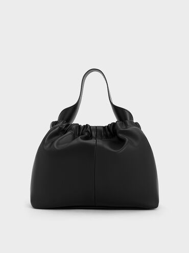 Tas Chain-Handle Ruched Slouchy Ally, Noir, hi-res