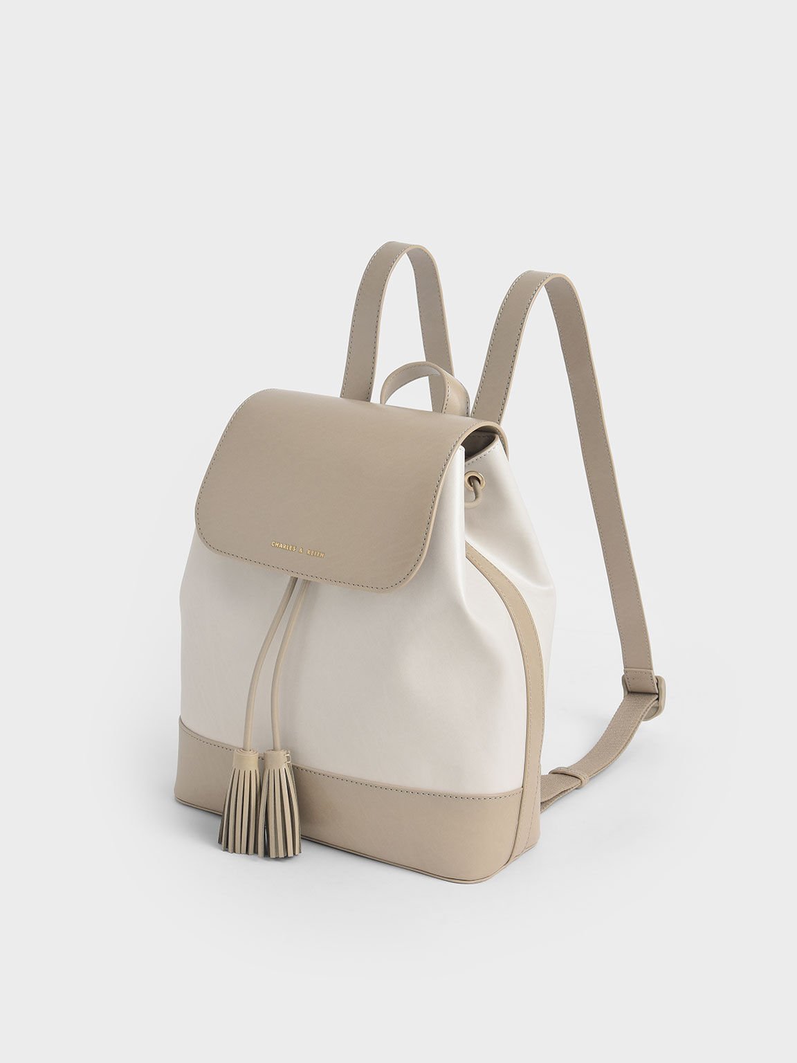Genevieve Two-Tone Printed Tassel Backpack, Light Grey, hi-res