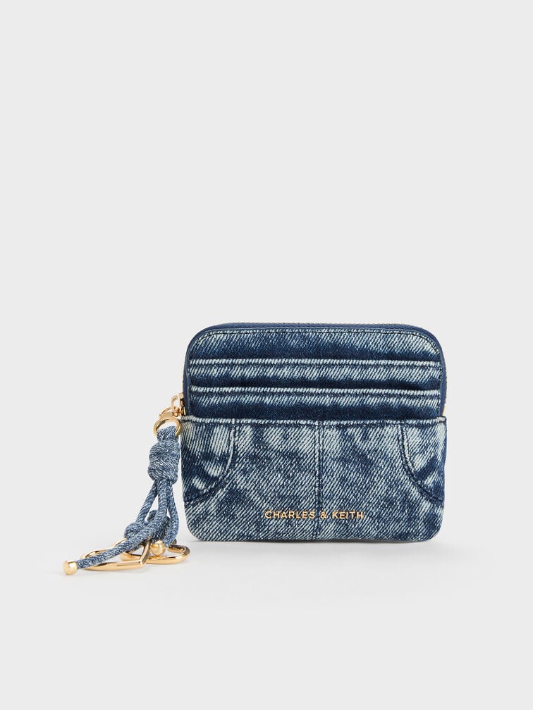 Dompet Kartu Top-Zip Denim Ciara, Denim Blue, hi-res