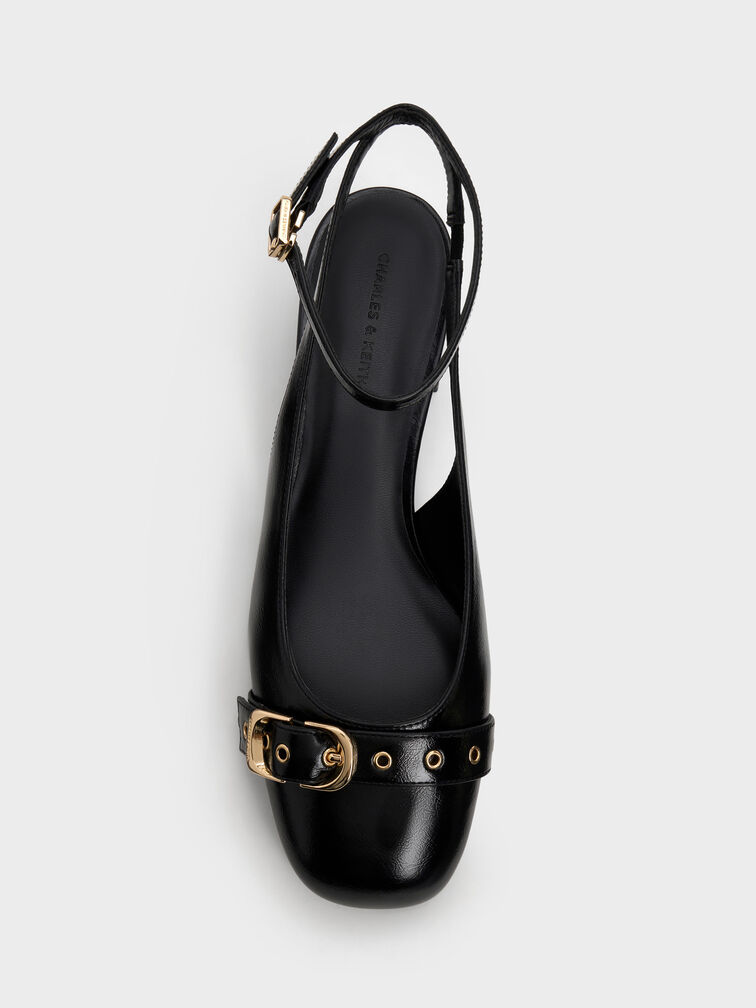 Sepatu Pumps Ankle-Strap Grommet-Belt, Black, hi-res