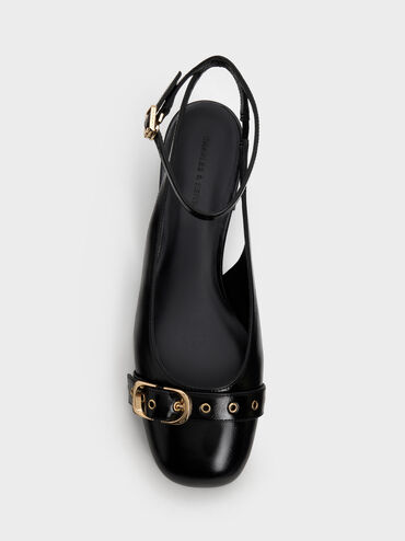 Sepatu Pumps Ankle-Strap Grommet-Belt, Black, hi-res