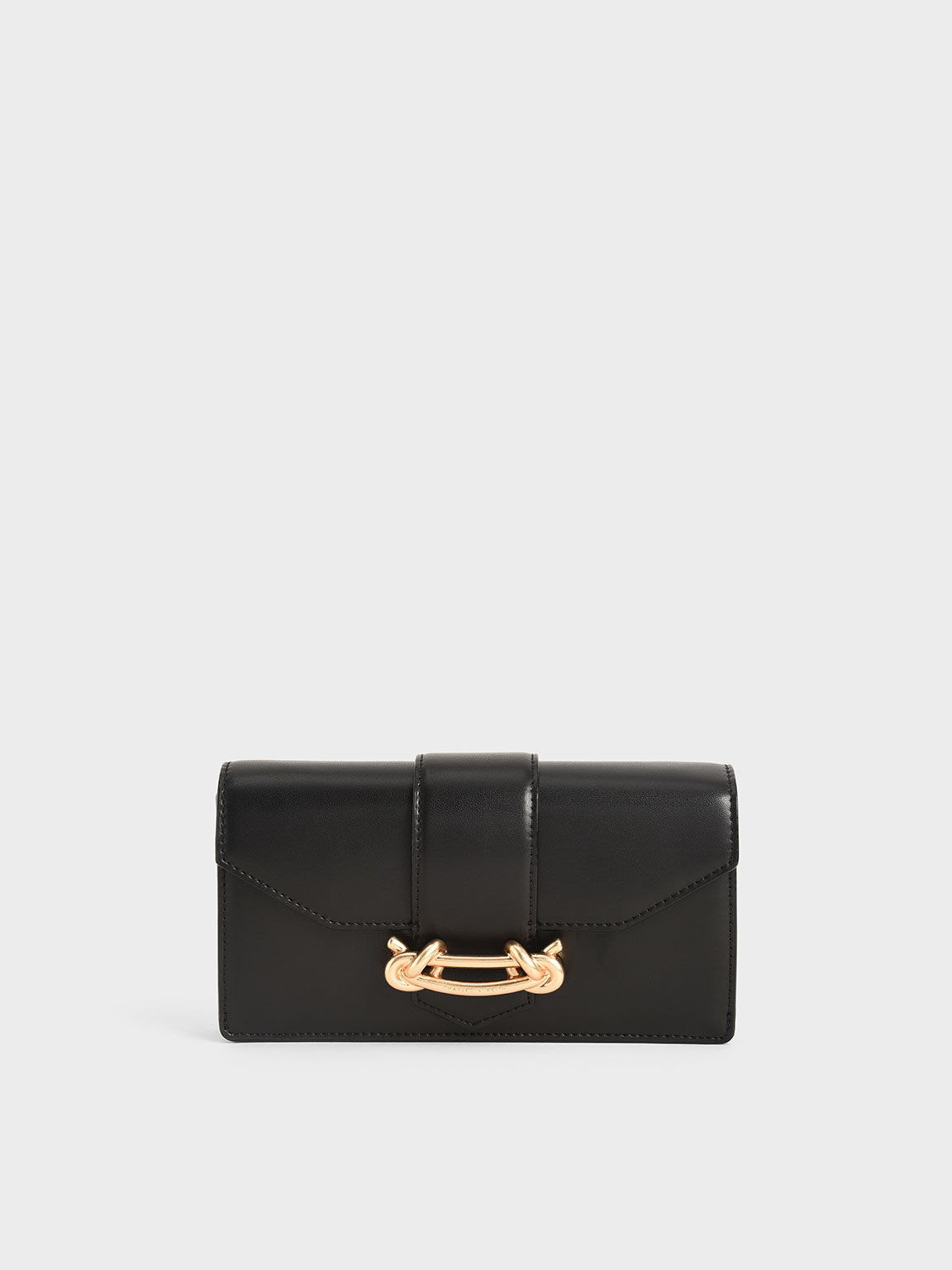 Dompet Panjang Mini Gesper Metalik, Black, hi-res