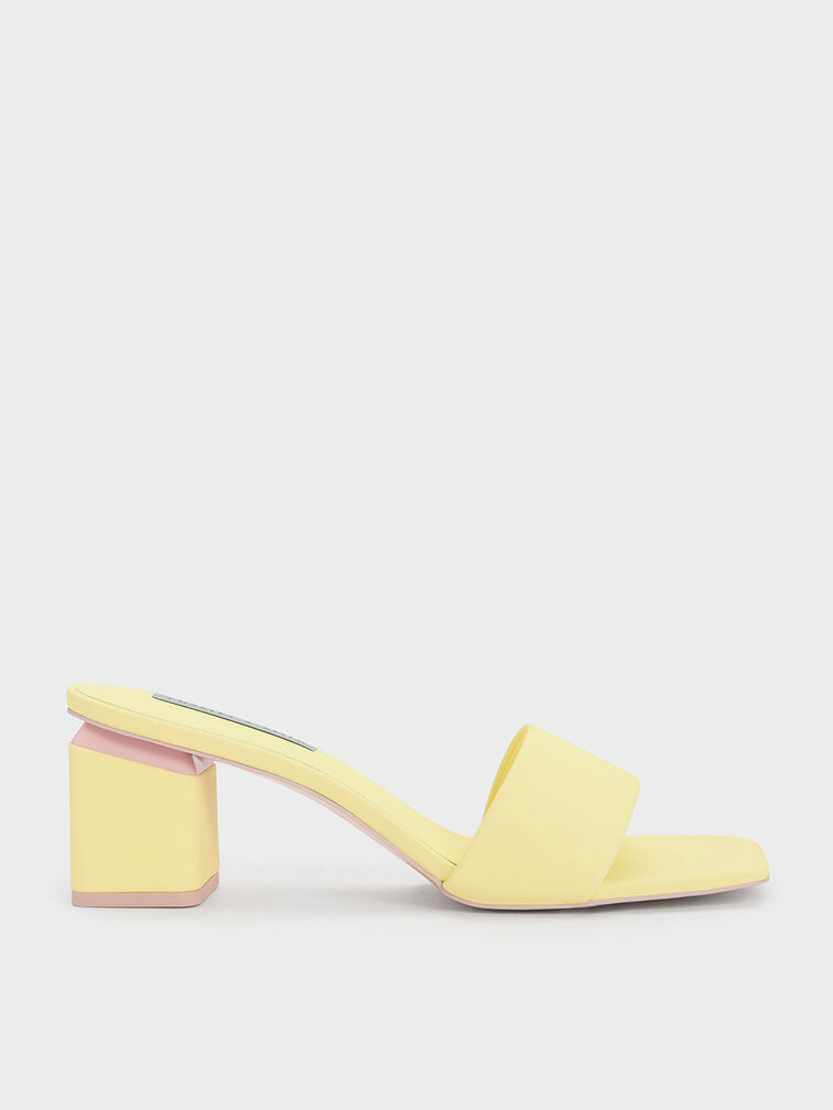 Sepatu Mules Square Block Heel, Yellow, hi-res