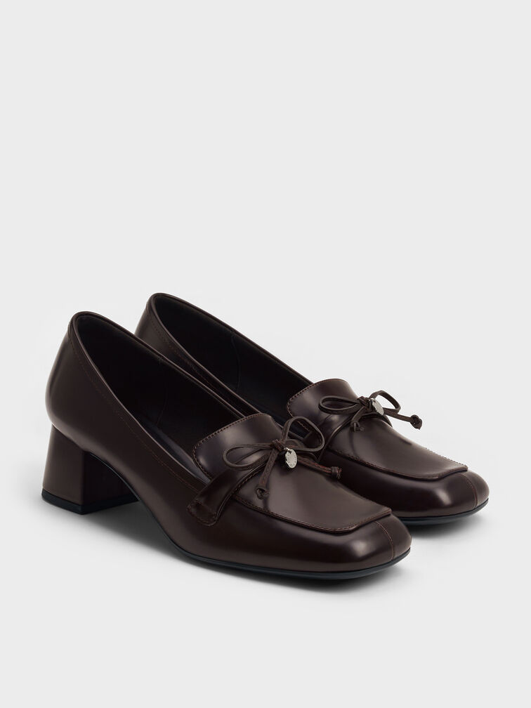 Sepatu Pumps Loafer Bow Circle-Charm, Burgundy, hi-res