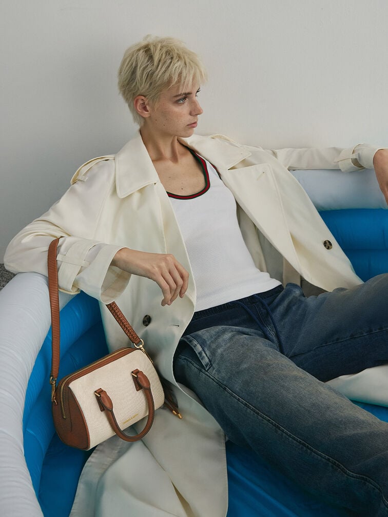 Everleigh Canvas Two-Tone Bowling Bag, Taupe Canvas, hi-res