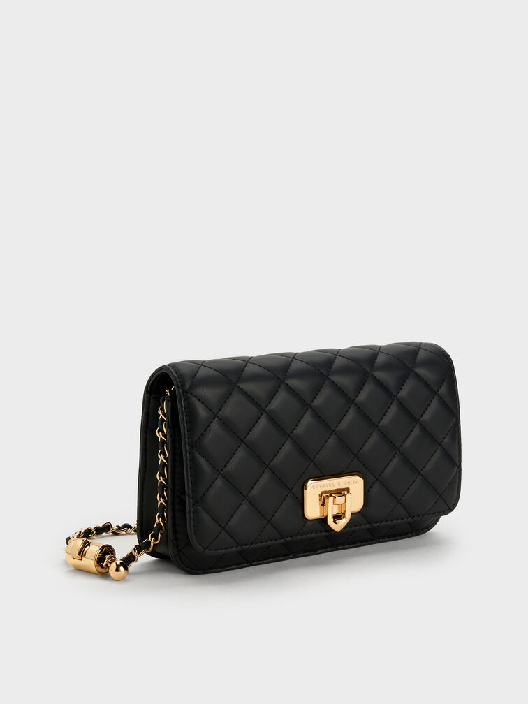 Clucth Push-Lock Cressida Quilted, Black, hi-res