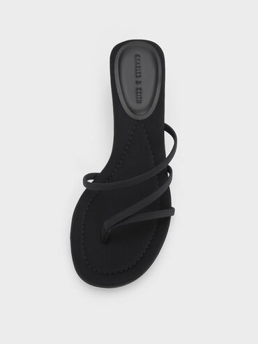 Blade Heel Thong Sandals, Black Textured, hi-res