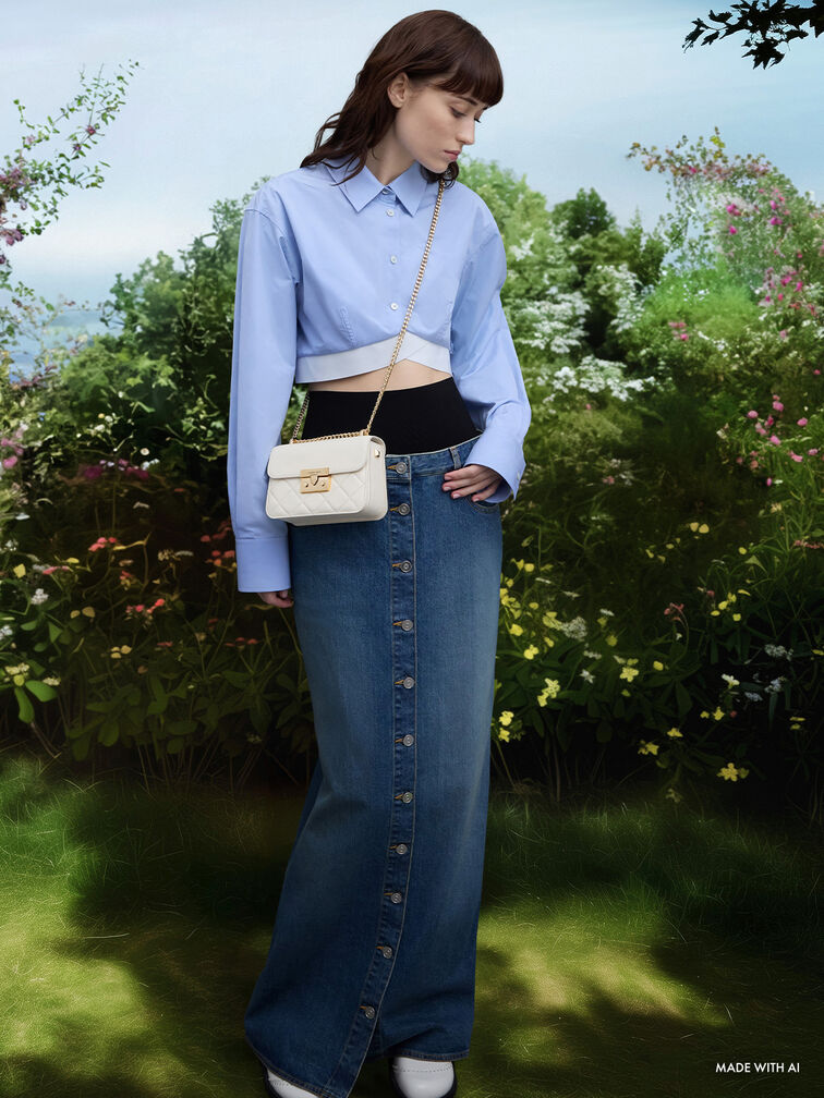 Tas Chain-Handle Quilted Alva, Cream, hi-res