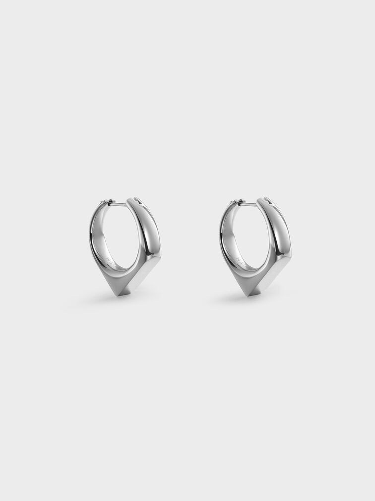 Anting Gabine Hoop Sculptural, Silver, hi-res