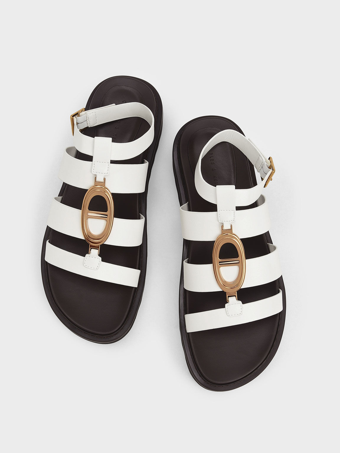 Metallic Accent Flatform Gladiator Sandals, White, hi-res
