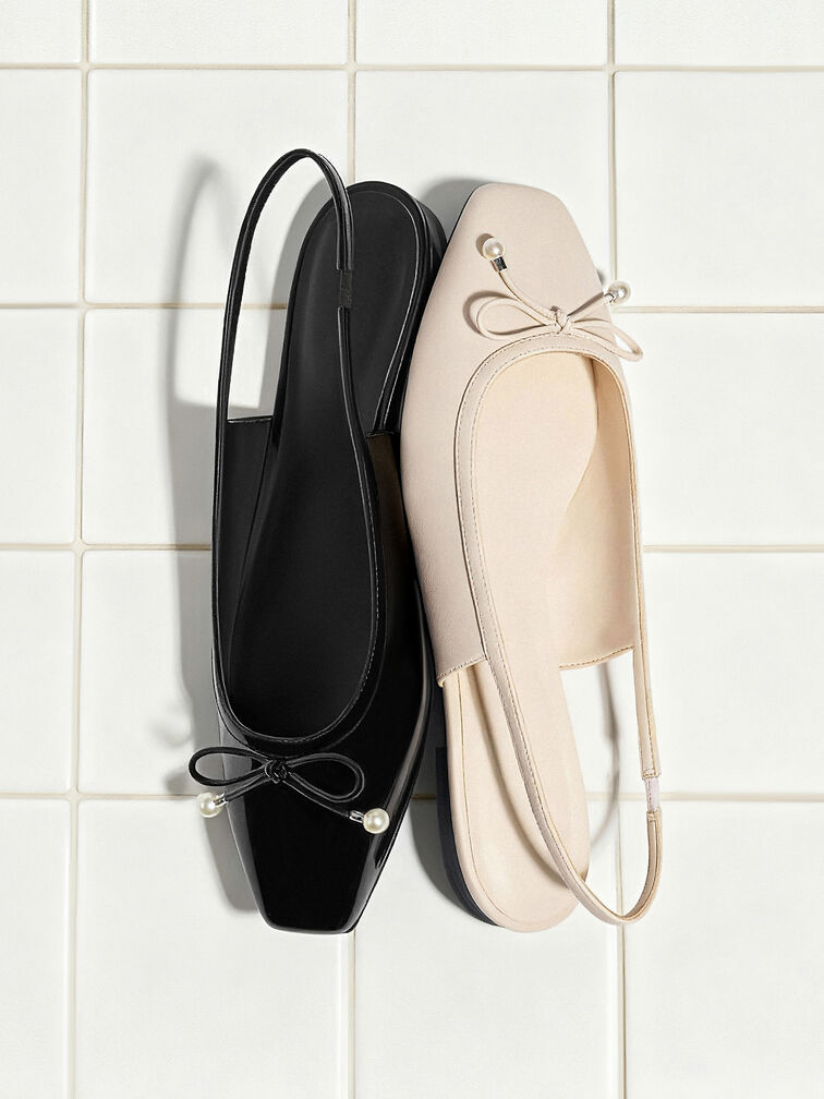 Barbara Pearl-Bow Slingback Flats, Chalk, hi-res