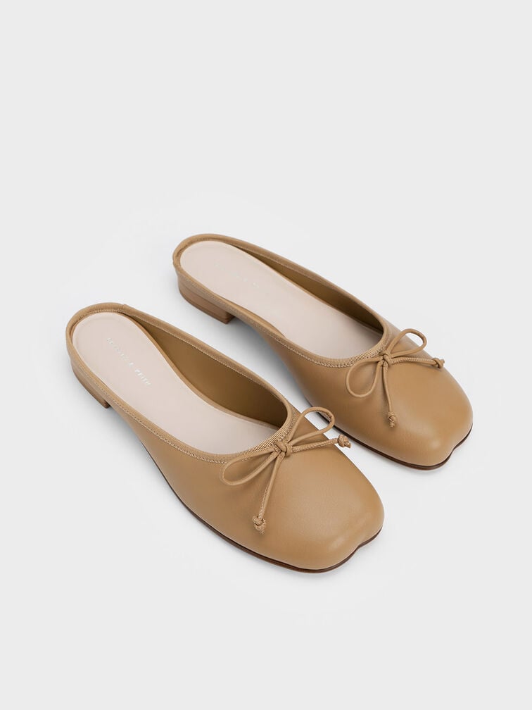 Sepatu Flats Slip-On Bow, Camel, hi-res
