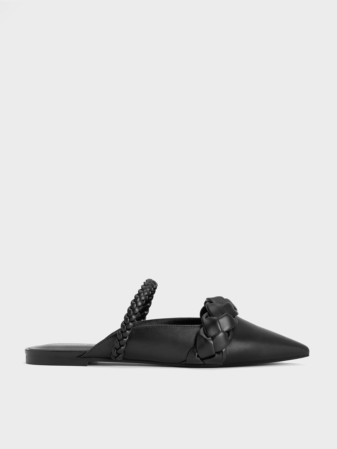 Sepatu Mules Flat Braided, Black, hi-res