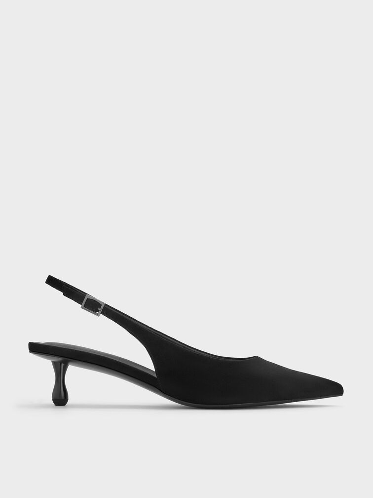 Sepatu Pumps Slingback Ruthie Faux Suede, Black Textured, hi-res