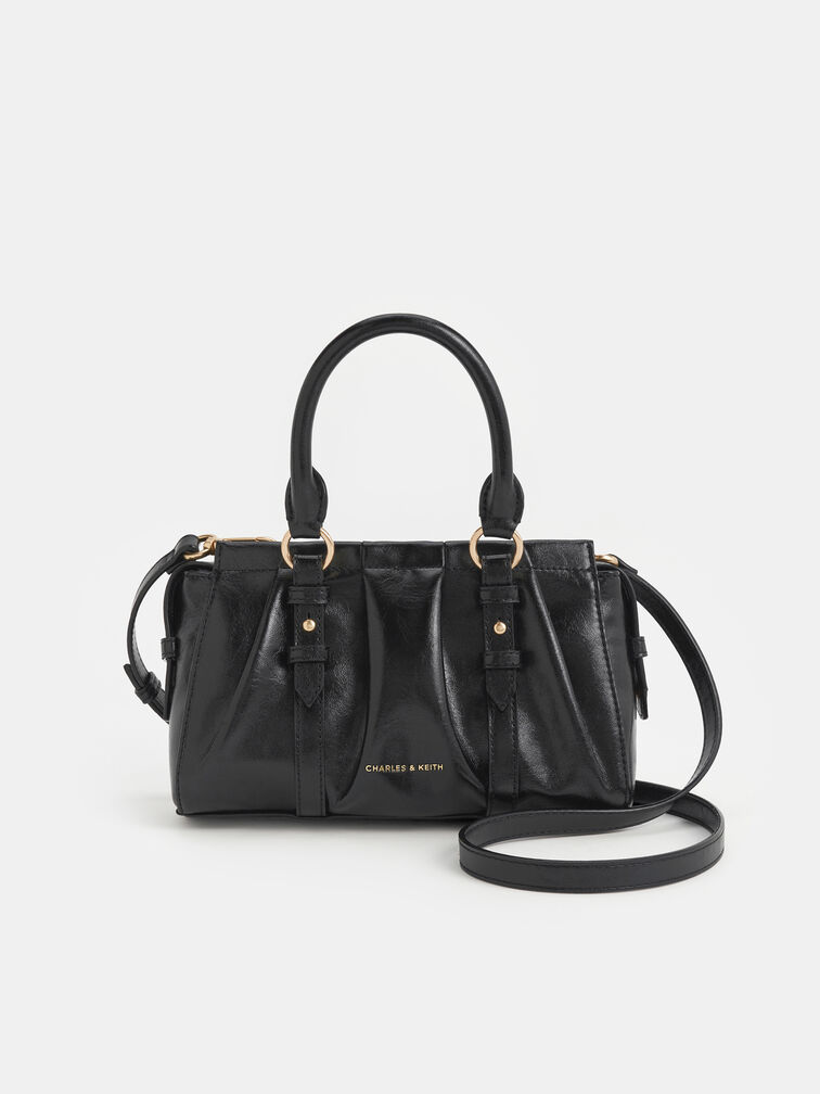 Britton Ruched Top Handle Tote Bag, Black, hi-res