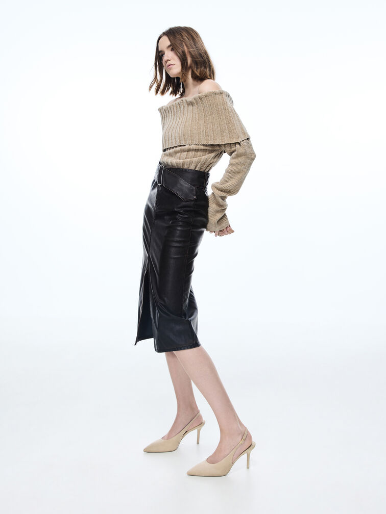 Sepatu Pumps Slingback Faux Suede Emelia, Beige, hi-res