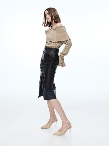 Sepatu Pumps Slingback Faux Suede Emelia, Beige, hi-res
