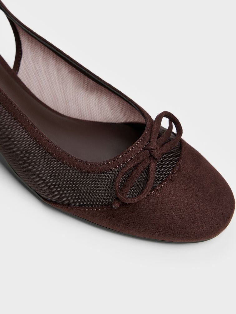 Sepatu Pumps Mesh Bow Slingback Mulligan, Dark Brown Textured, hi-res
