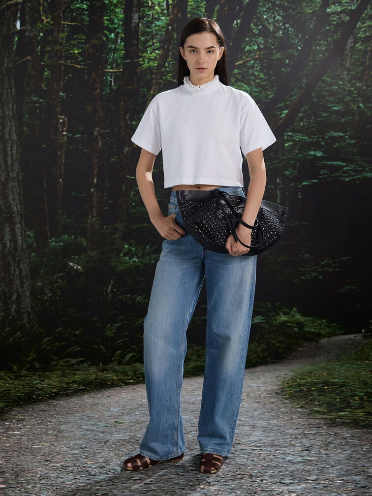 Tas Tote Woven Calla, Black, hi-res