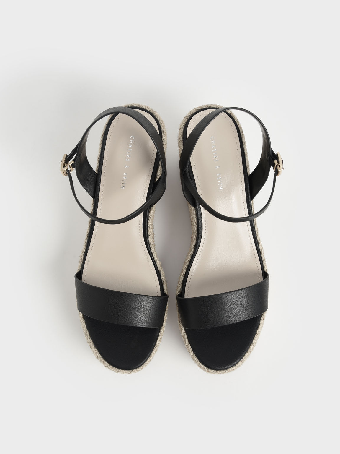 Sepatu Wedges Ankle Strap Espadrille, Black, hi-res