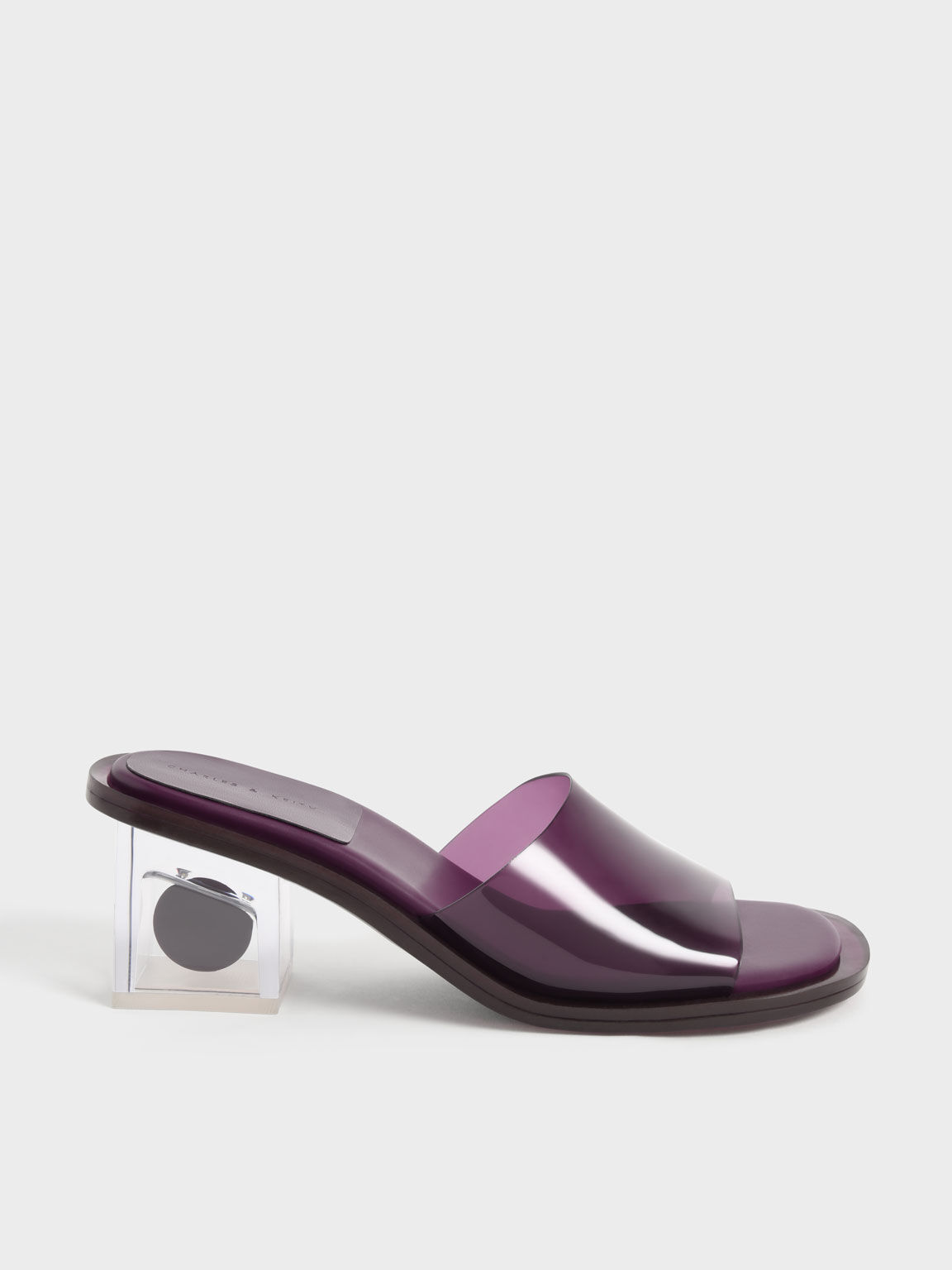 Sandal Mules Madison Clear Sculptural Heel, Purple, hi-res
