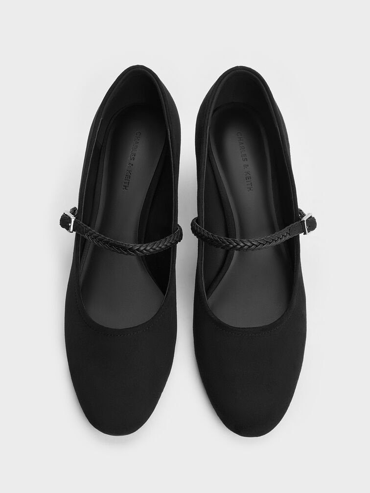 Sepatu Pumps Mary Jane Franca Fuax Suede, Black Textured, hi-res
